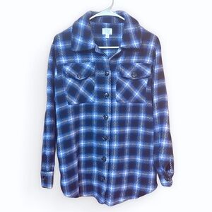 Blue and Black Plaid Button-Up Shacket